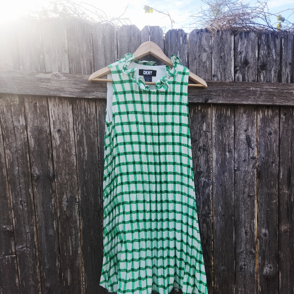 Dkny Green & White Plaid Dress